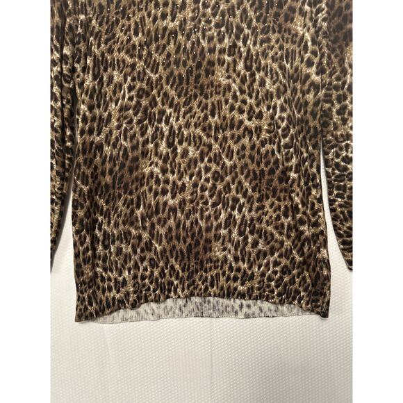 Cathy Daniels Brown Leopard Print Long Sleeve Beaded Detail Crew Neck Top Size M - Picture 3 of 9